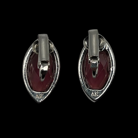Anne Klein Silver Tone Faceted Maroon Stone Clip On Earrings - Picture 9 of 13